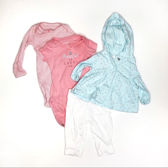 Carter’s Baby Girl Hoodie Jacket Pant Bodysuit Set NB - Picture 1 of 4